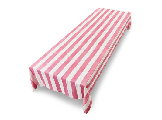 Stripe Linen Tablecloth - Pink & White