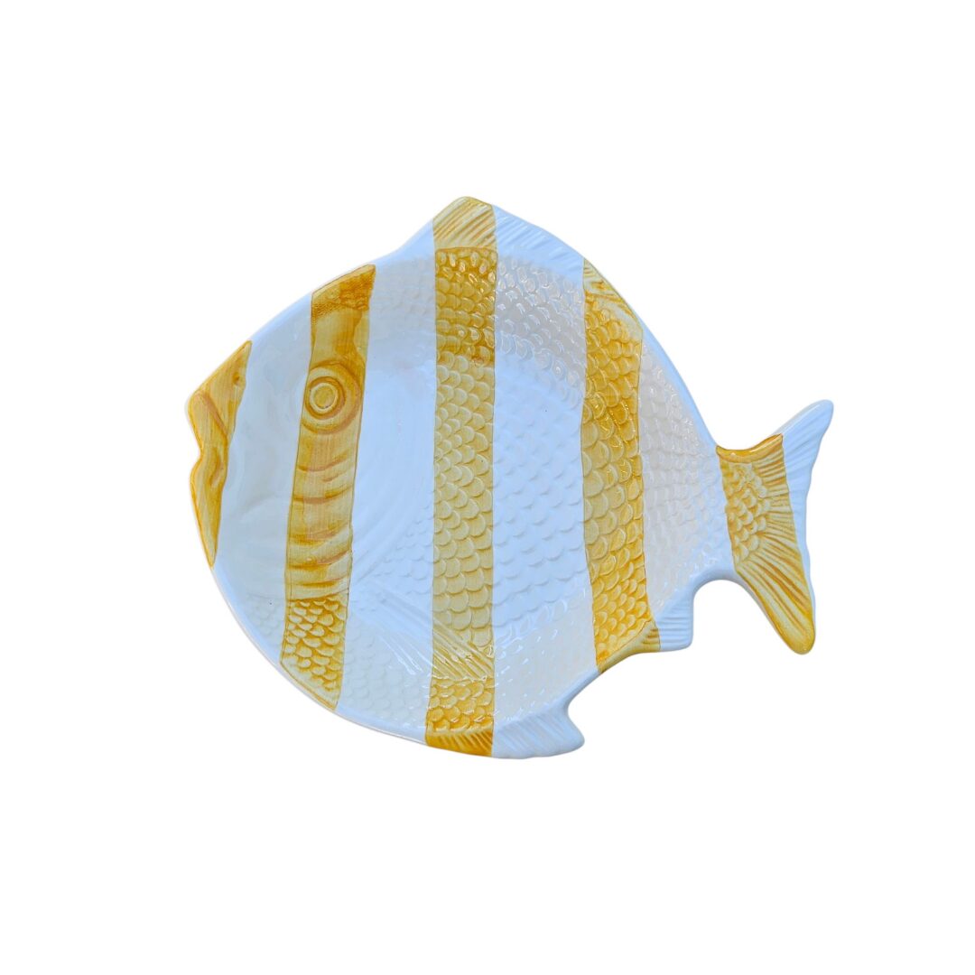 Fish Shaped Hand Painted Ceramic Plate Yellow
