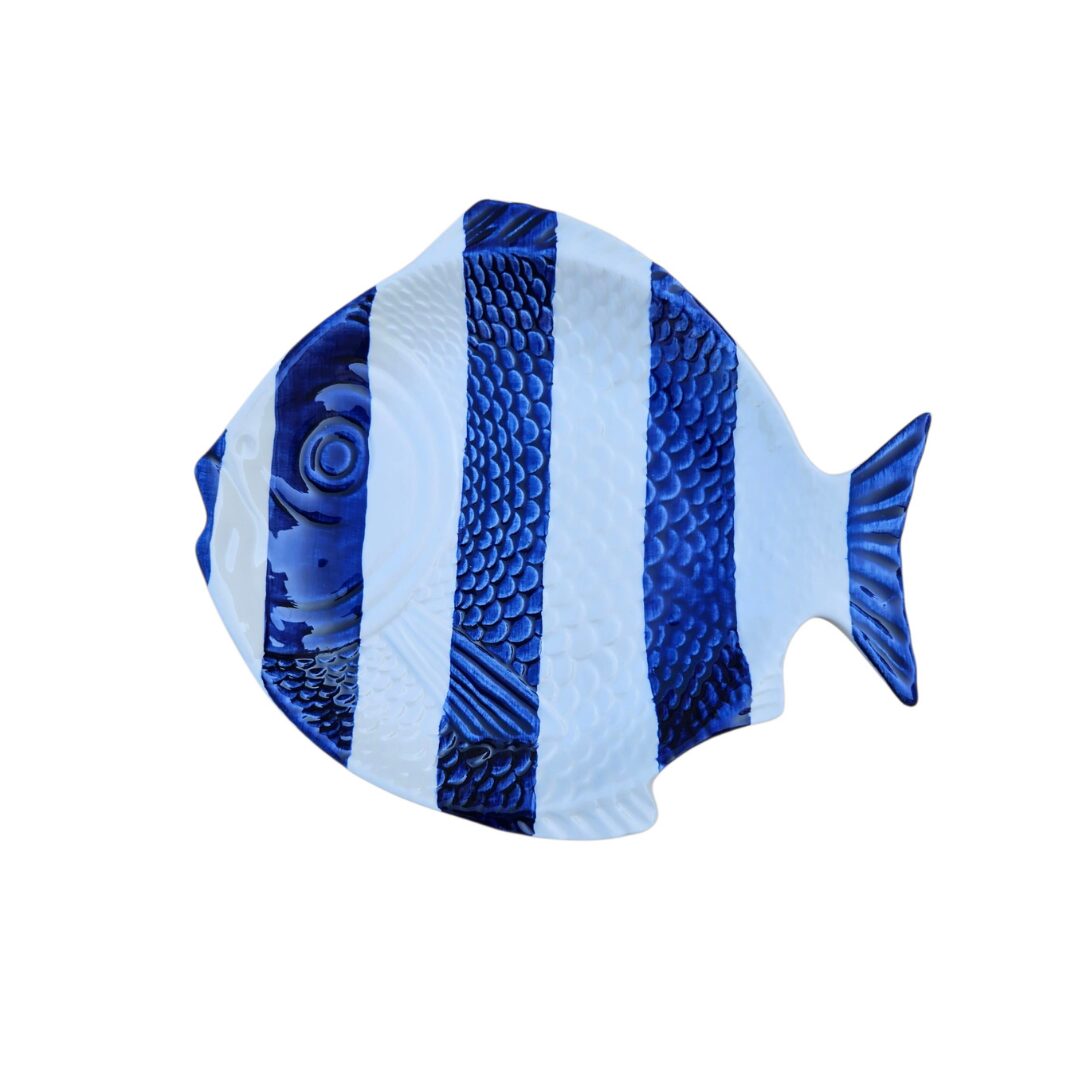 Fish Shaped Hand Painted Ceramic Plate Blue