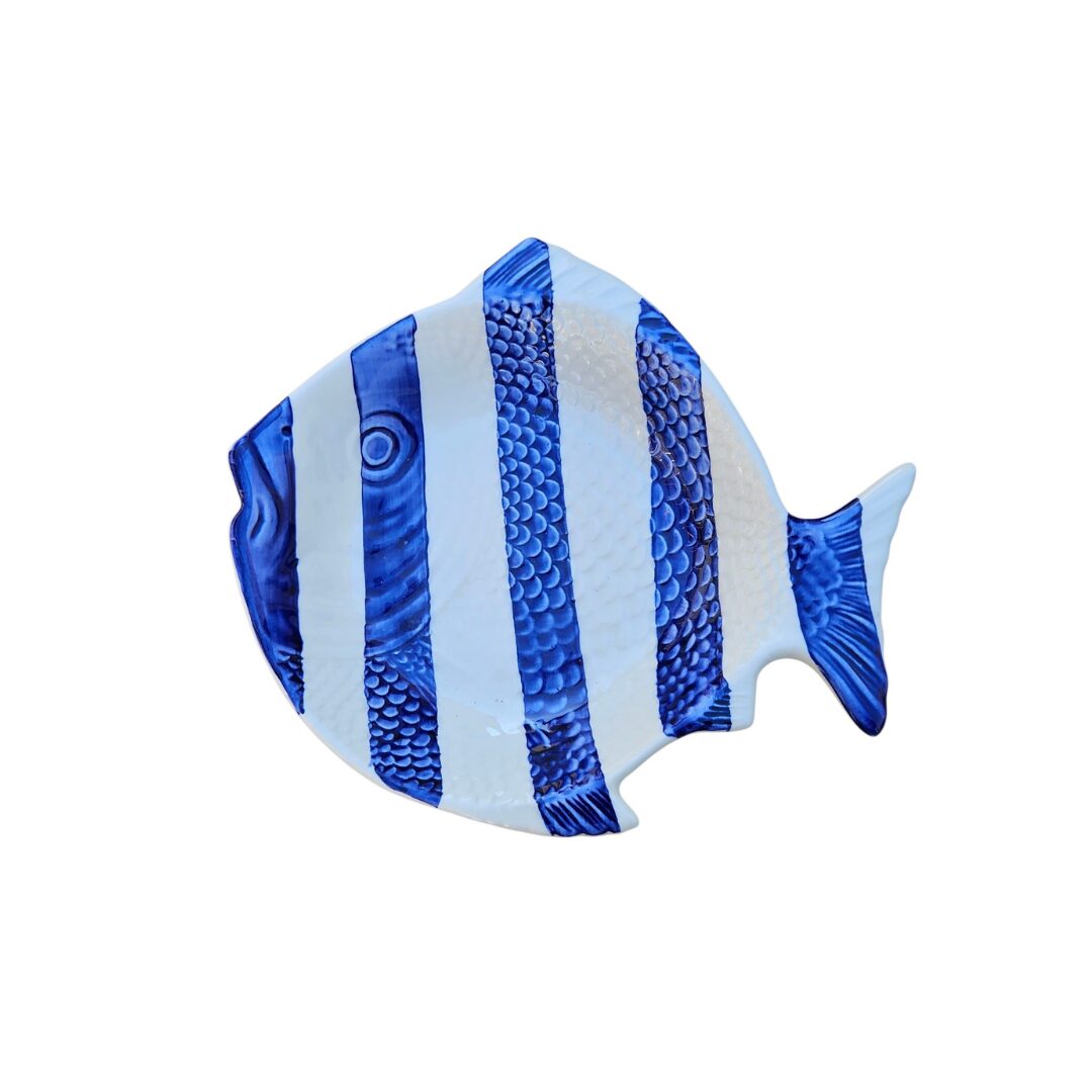 Fish Shaped Hand Painted Ceramic Plate Blue