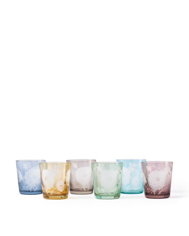 Pols Potten Multicolored Peony Glasses - Set of six