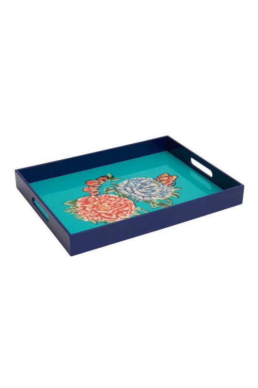 Queen Flower Green Rectangular Tray