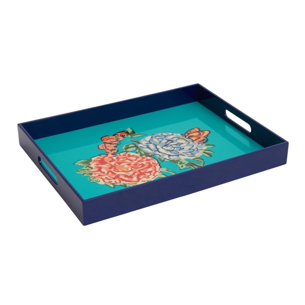 Queen Flower Green Rectangular Tray