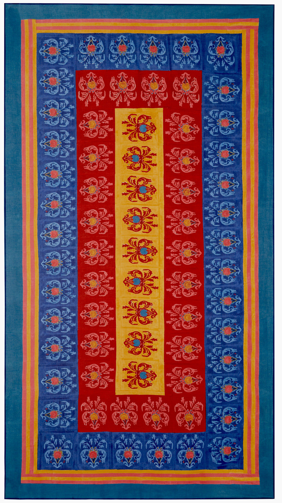 Brocade Royal Blue Cotton Tablecloth - 180x350