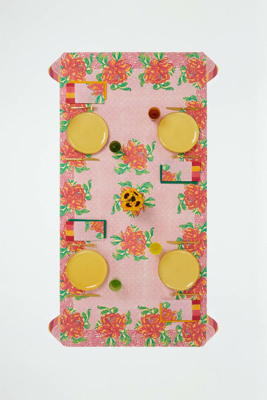 Camelia Magenta Pink Cotton Tablecloth - 180x350