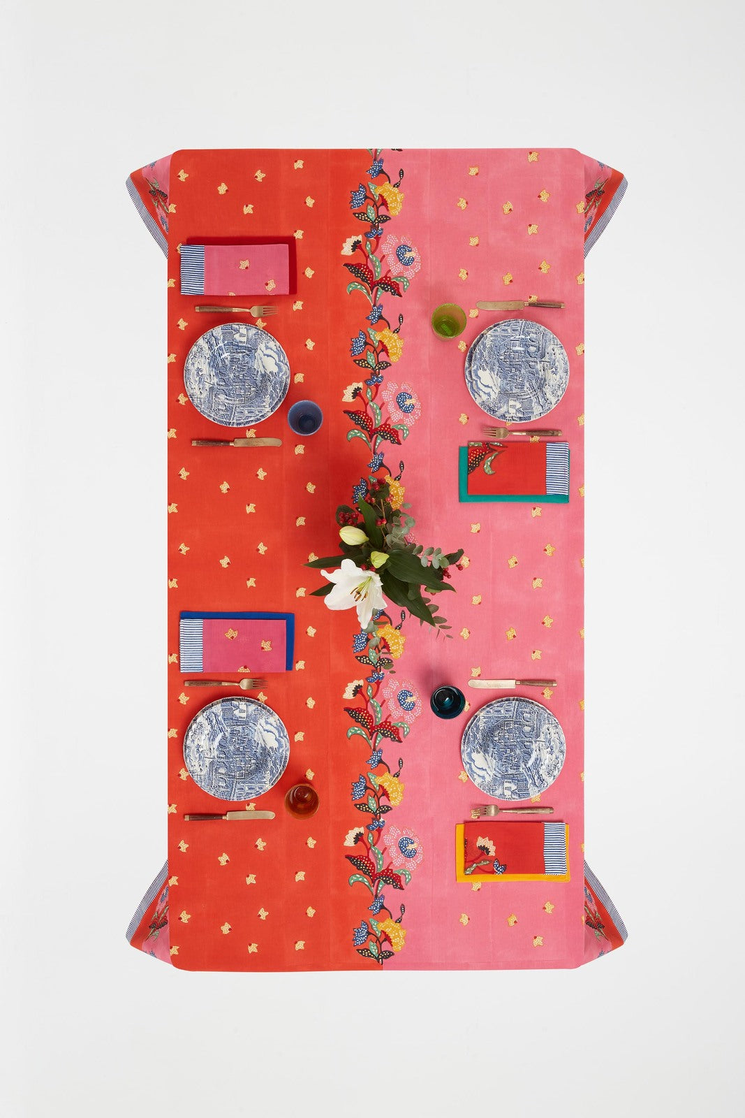 Indonesian Red Rose Cotton Tablecloth - 180x350