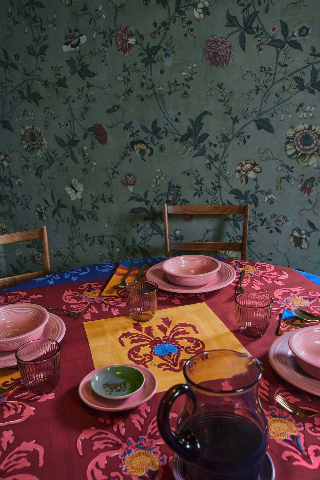 Brocade Royal Blue Cotton Tablecloth - 180x350