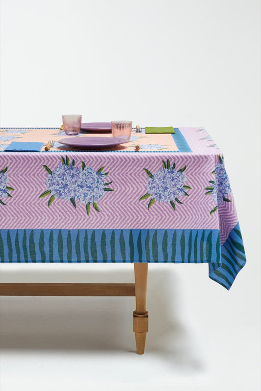 Oleander Lilac Peach Cotton Tablecloth - 180x350