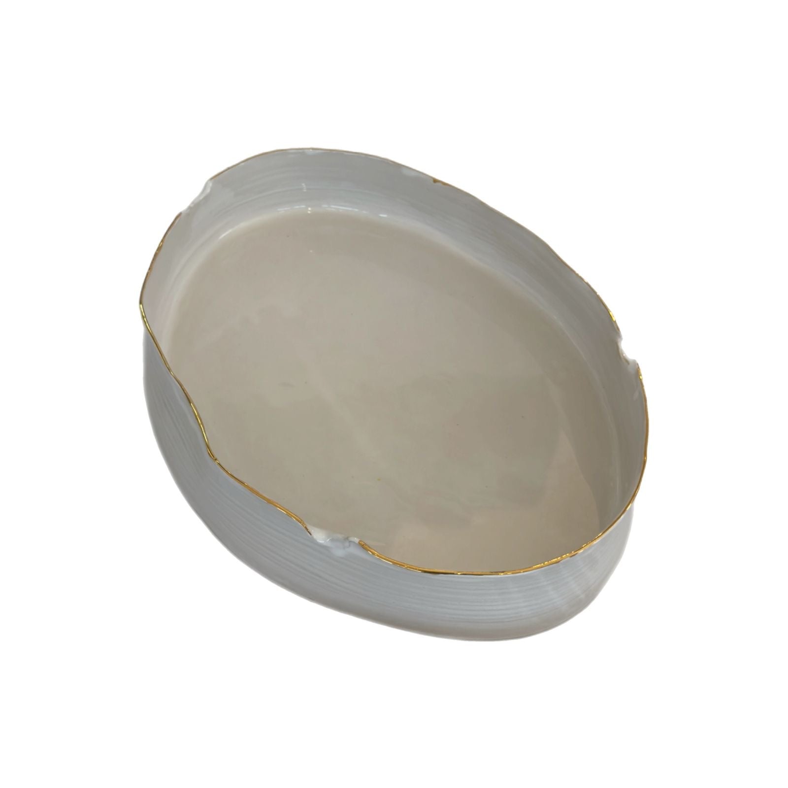 Ceramic Serving Oval Platter Large - White with Gold Rim