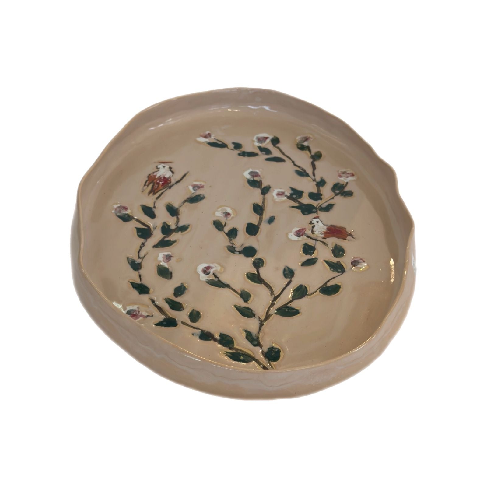 Ceramic Painted Oval Serving Platter Large - Nude with Gold Rim