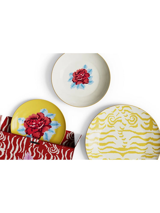Indian Tiger Gold Porcelain Plates Set of 3 - Gold
