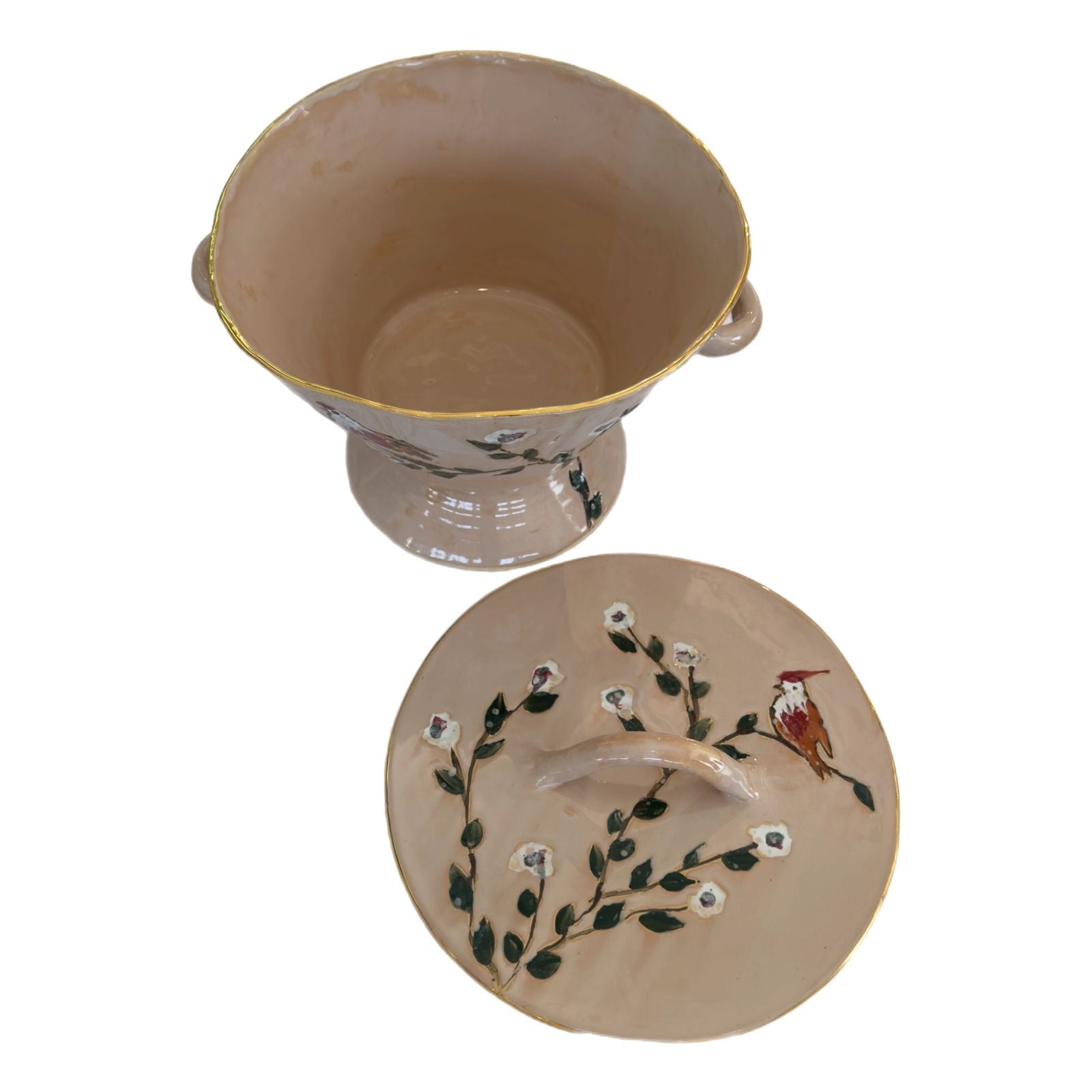Ceramic Painted Soupiere with Cover - Nude with Gold Rim