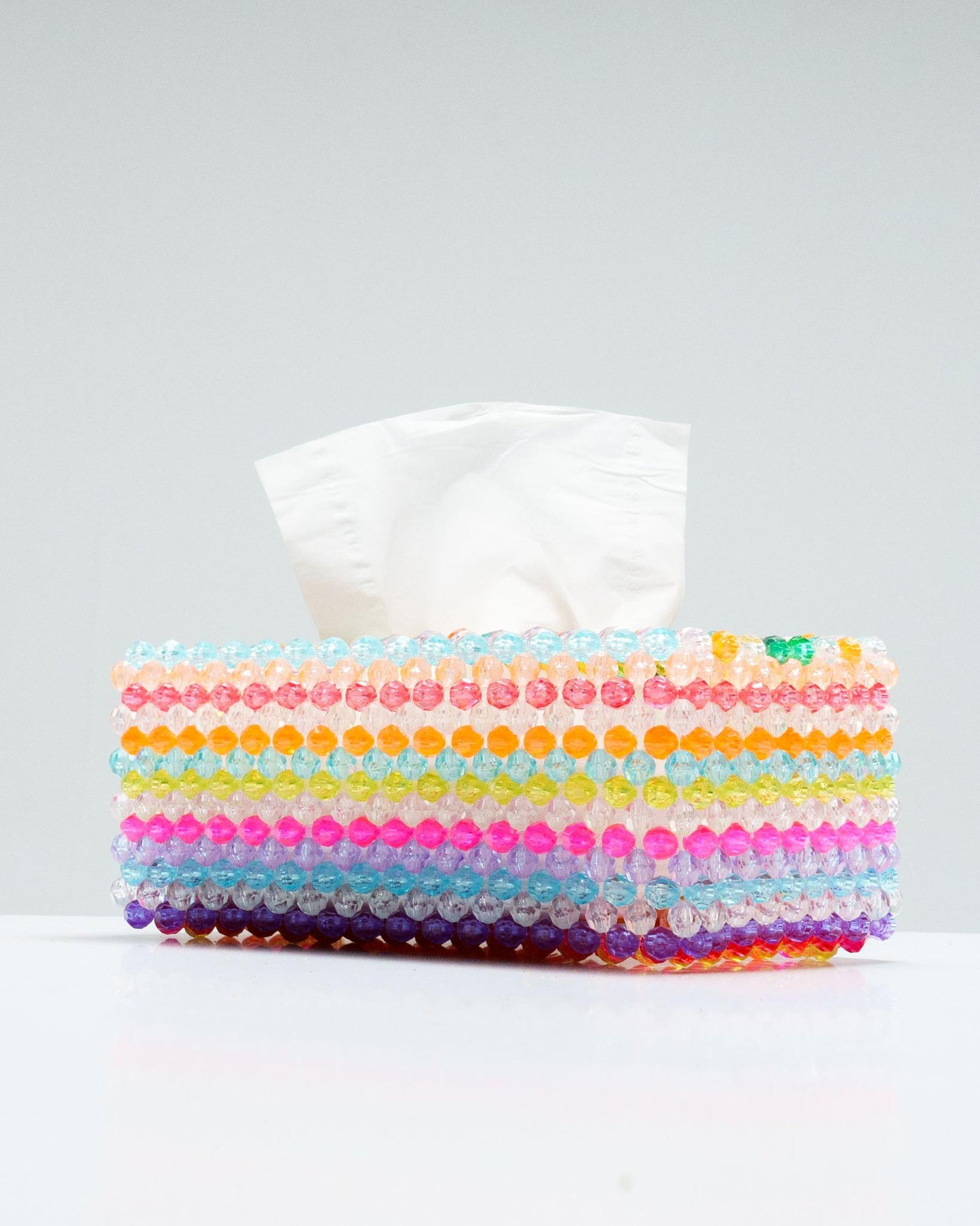 Rainbow Beaded Tissue Box - Stripy