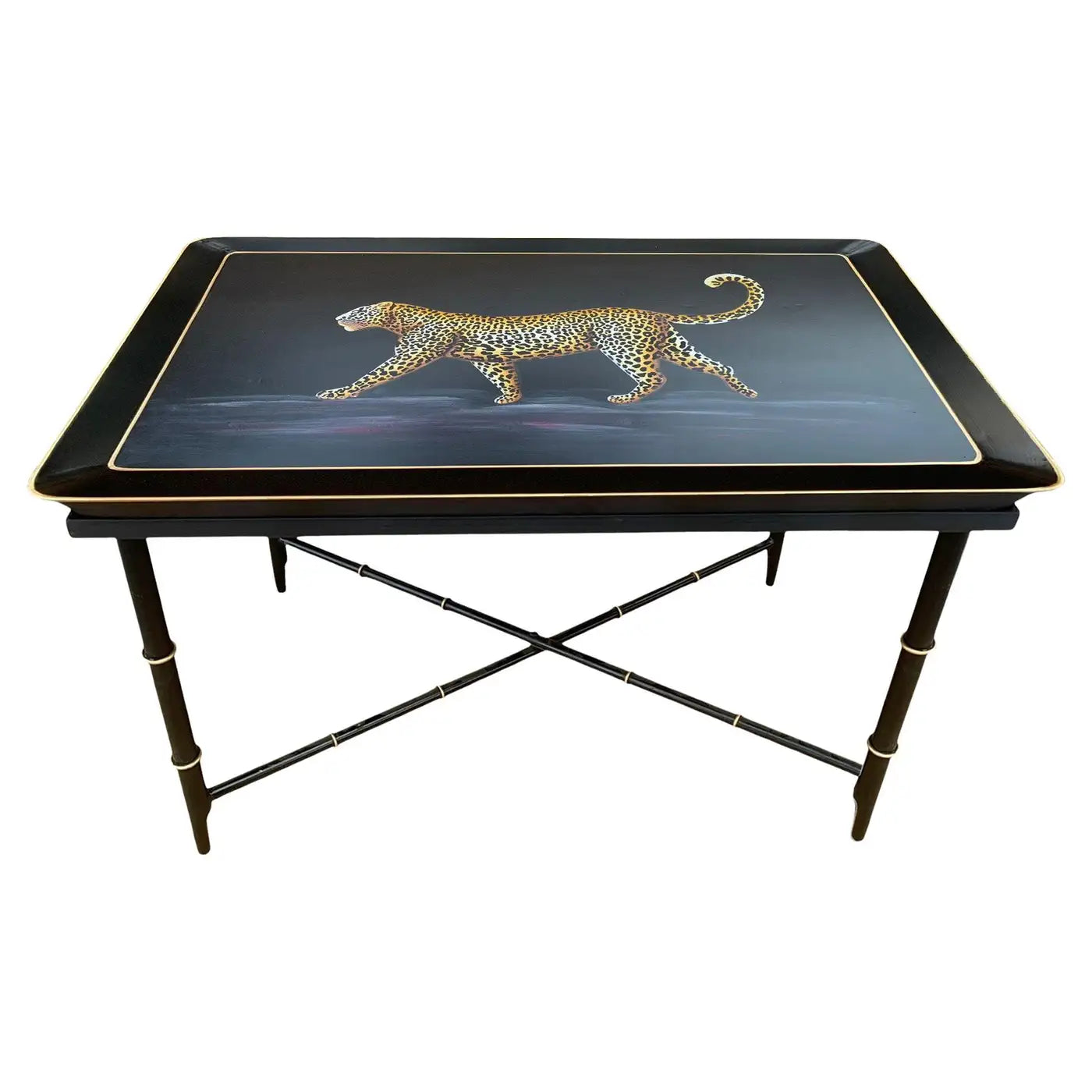 Les Ottomans Rectangular Leopard Iron Tray Table
