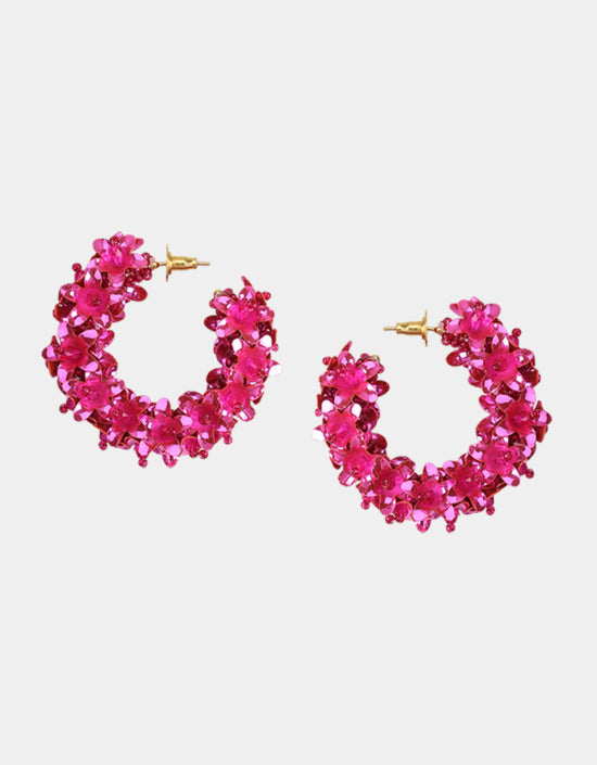 Flower Hoop Small Earrings - Fuchsia