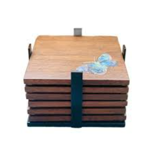 Nada Debs Wood Coaster Set of 6 - Butterfly