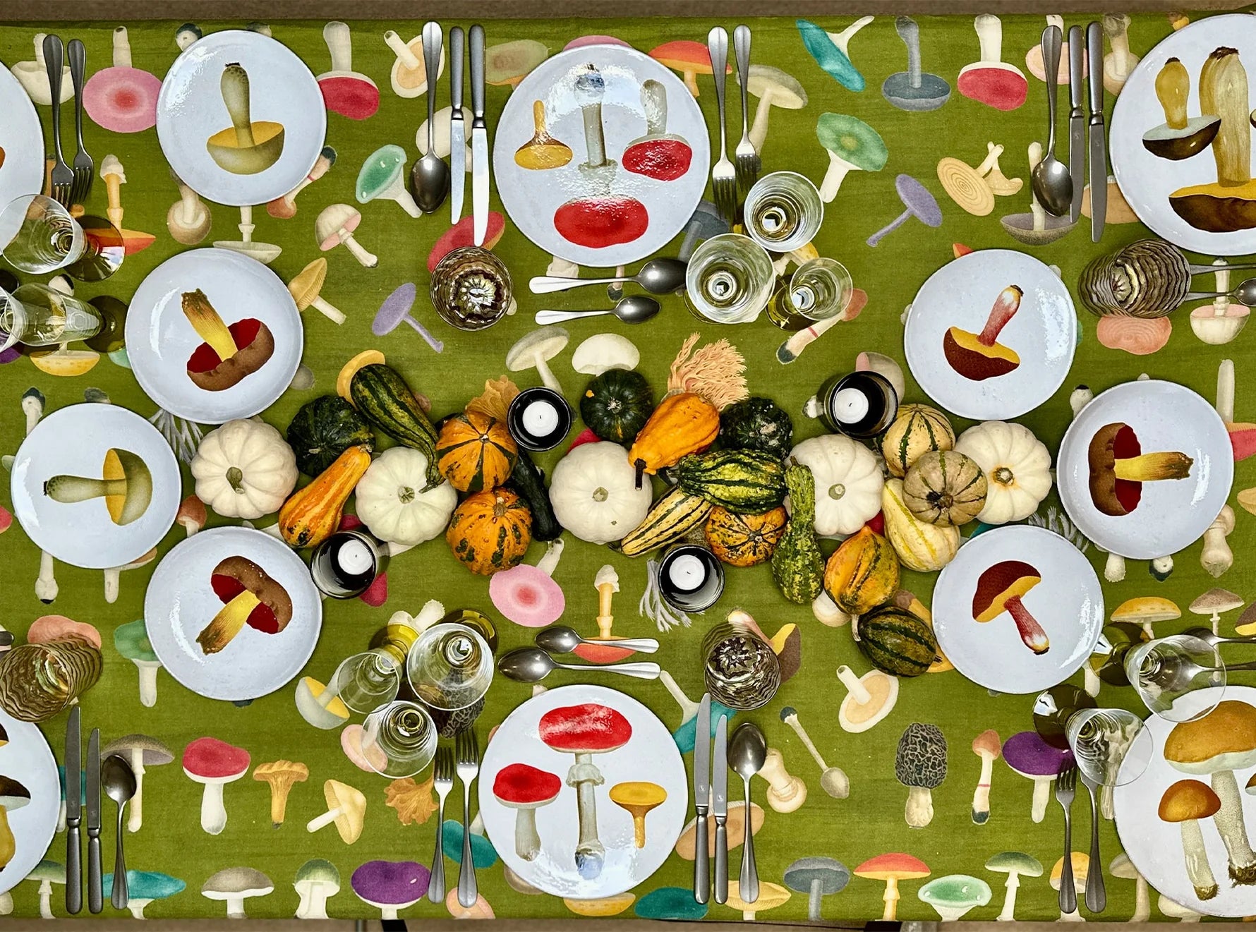 S&B x John Derian Green Fungi Linen Tablecloth