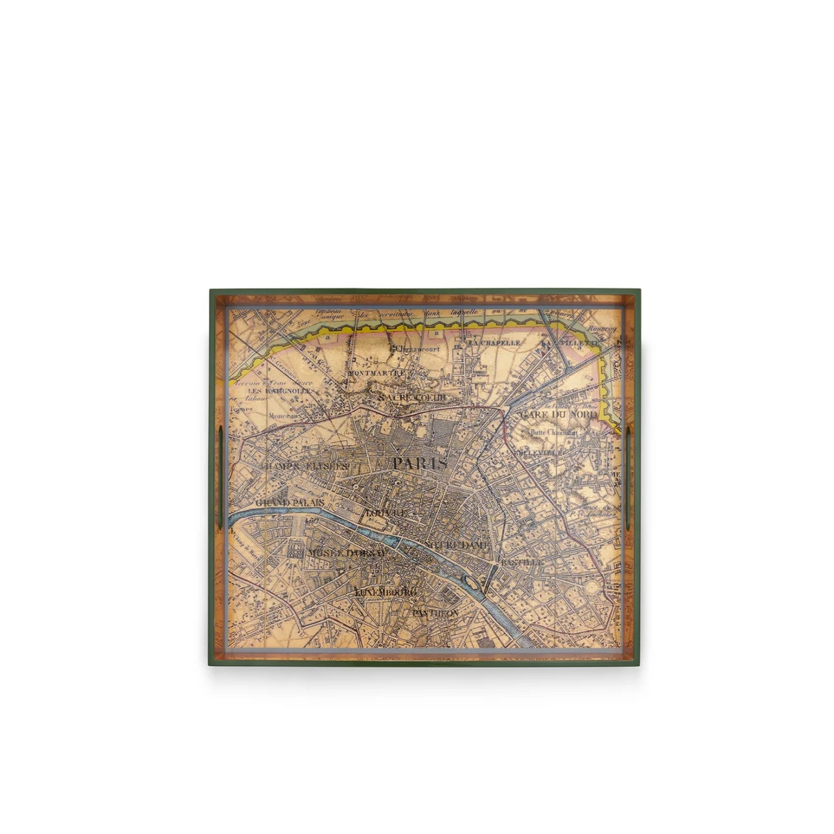 Gold Leaf Paris Map Rectangular Lacquered Tray