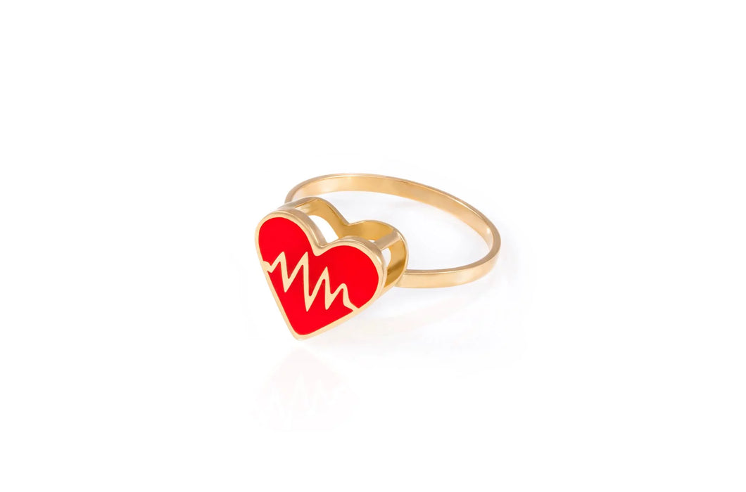 LRJC Heart Red  Enameled Ring 18K Gold
