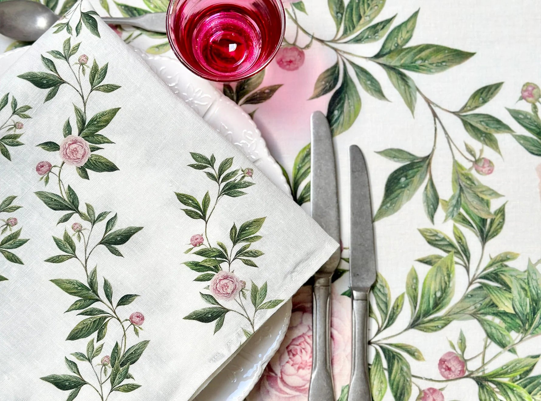 Trailing Peony Linen Tablecloth