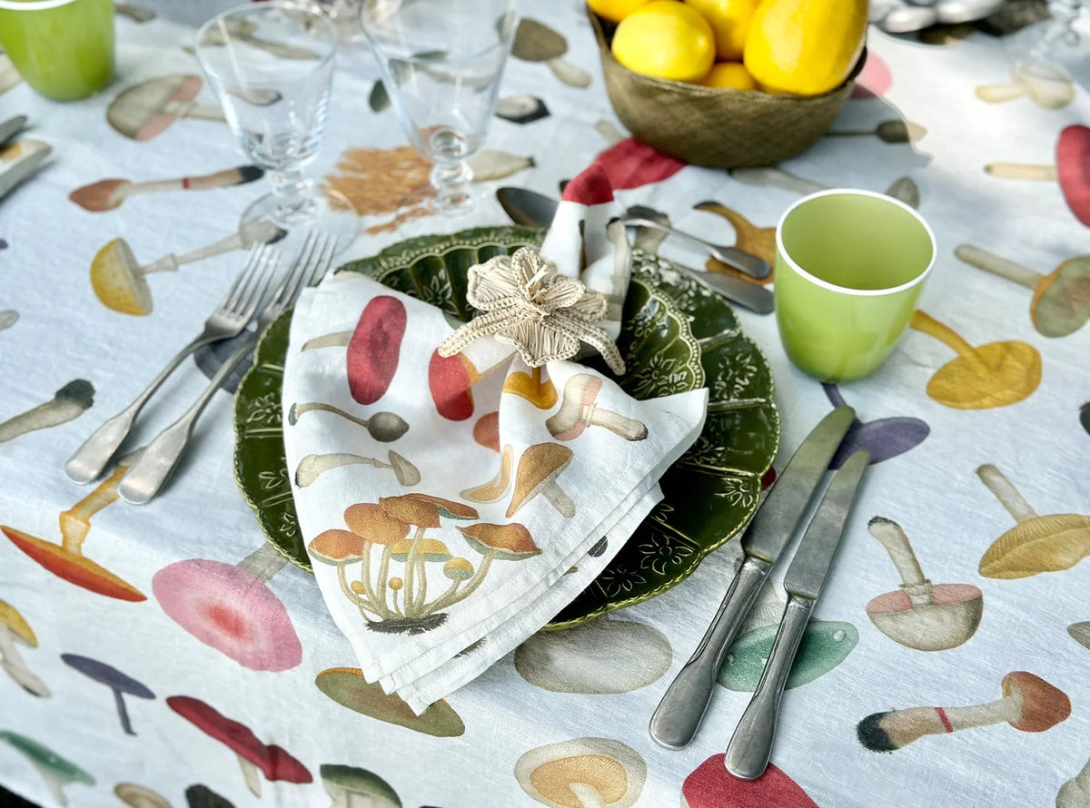 S&B x John Derian White Fungi Linen Napkin