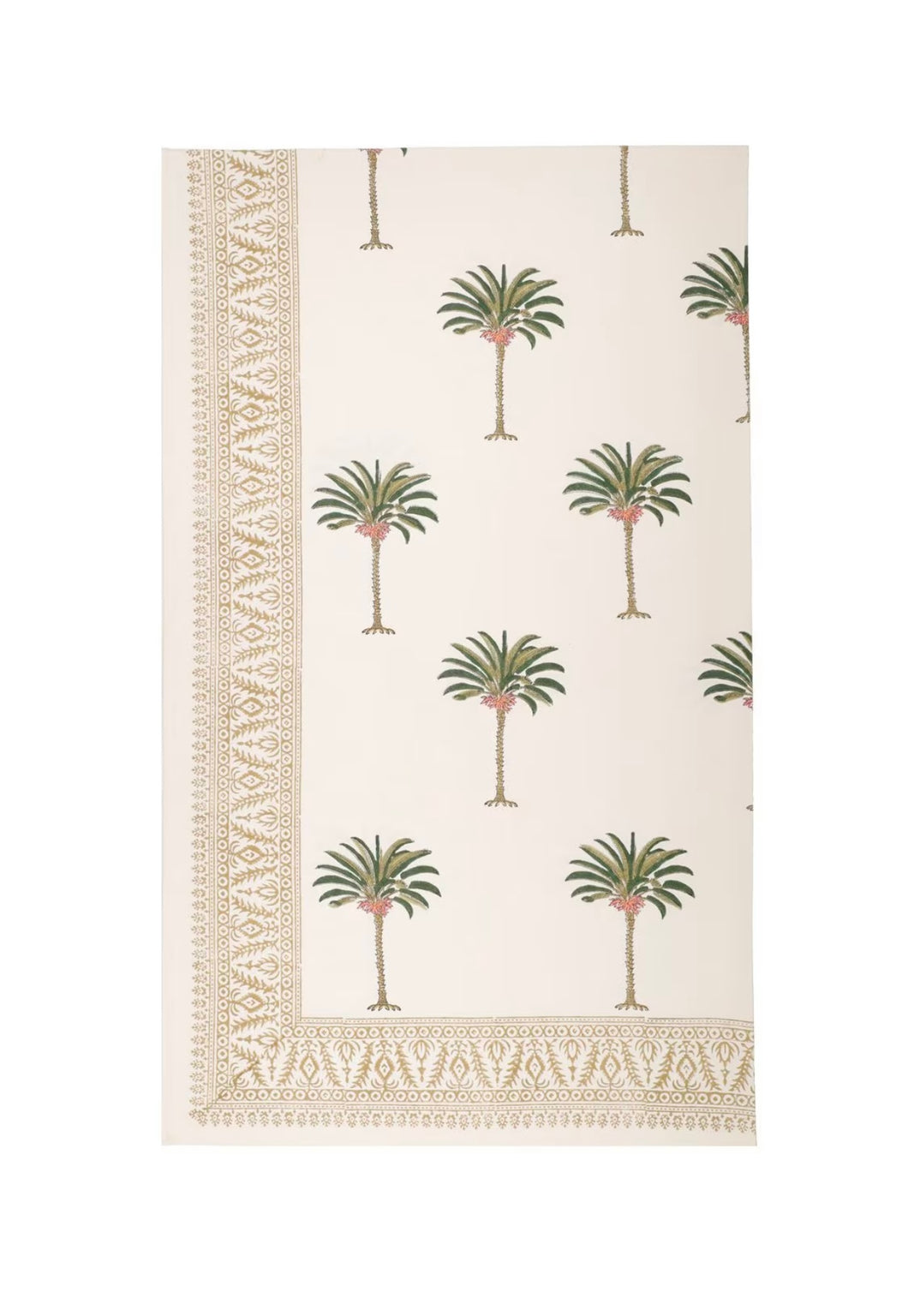Les Ottomans Block Print Tablecloth - New Palm Tree Green