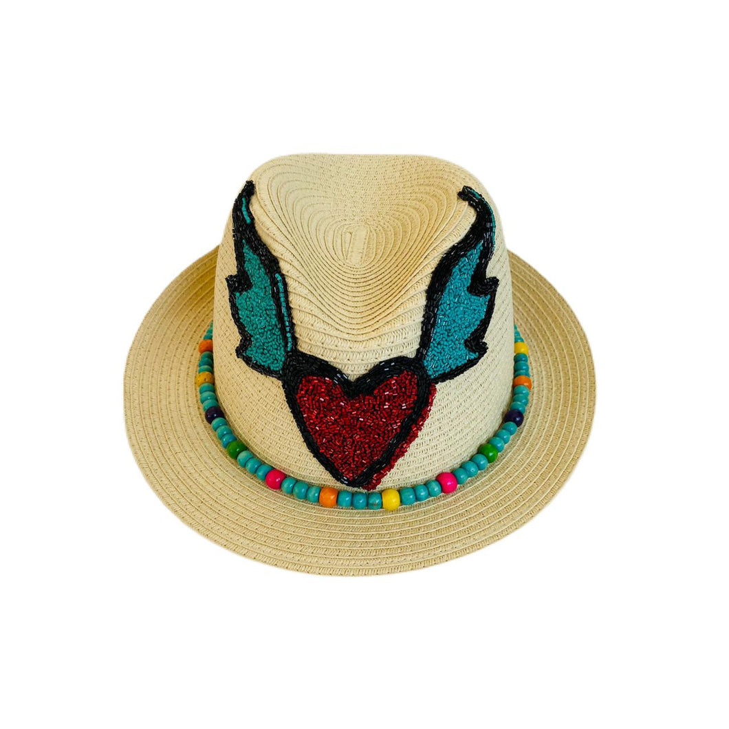 MF Younane Hat with Winged Heart Embroidery