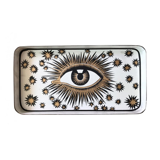 Les Ottomans Rectangular Hand Painted Evil Eye Iron Tray