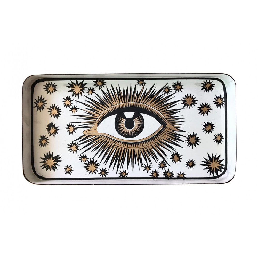Les Ottomans White Rectangular Painted Iron Tray - Eye