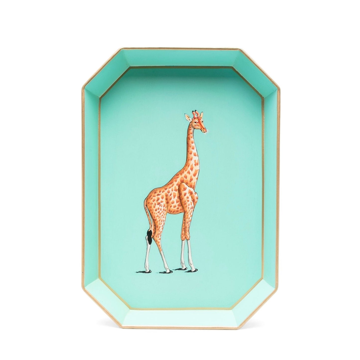 Les Ottomans Rectangular Painted Turquoise Iron Tray - Giraffe