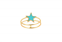 Load image into Gallery viewer, LRJC Aqua Blue Star Enameled Ring 18K Gold
