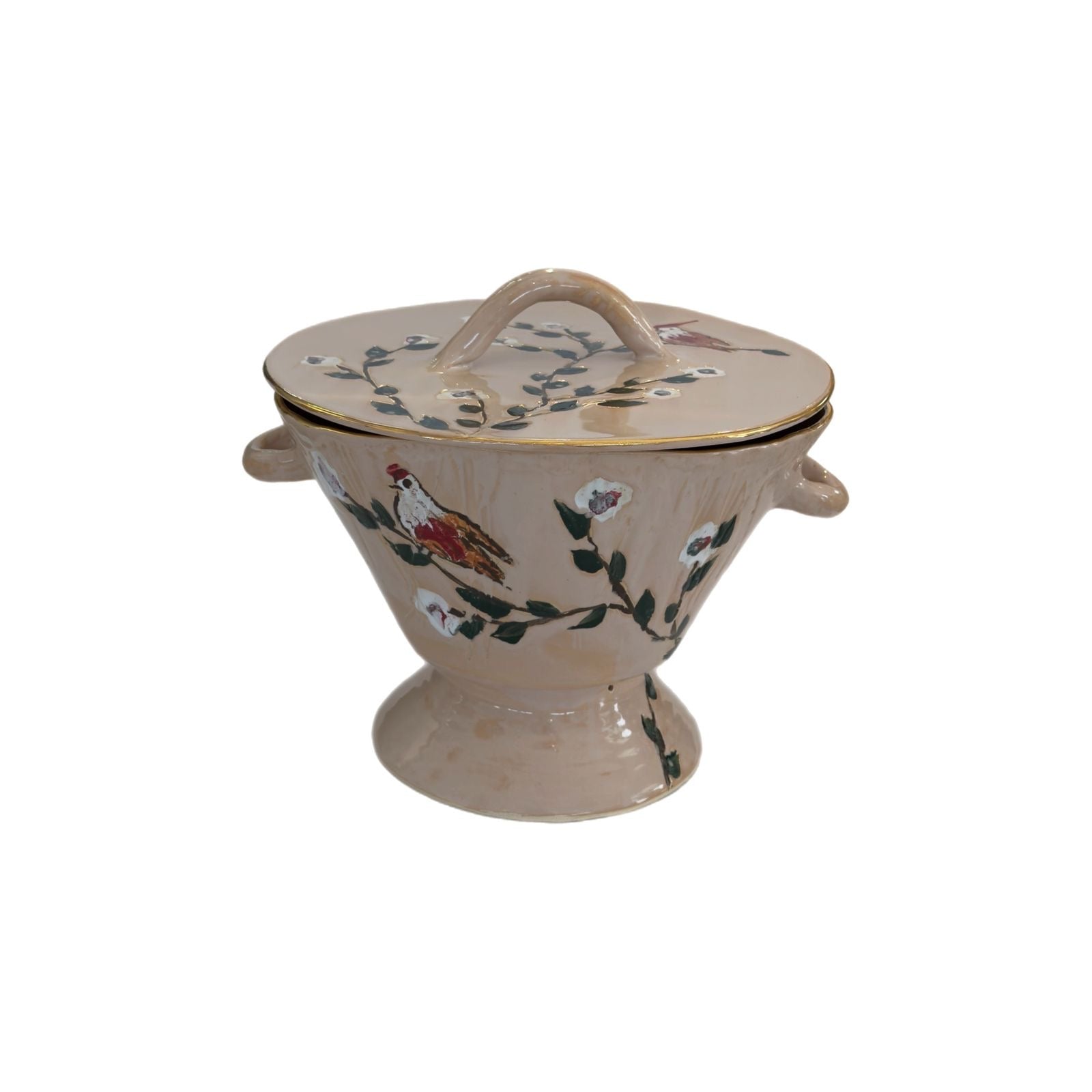 Ceramic Painted Soupiere with Cover - Nude with Gold Rim