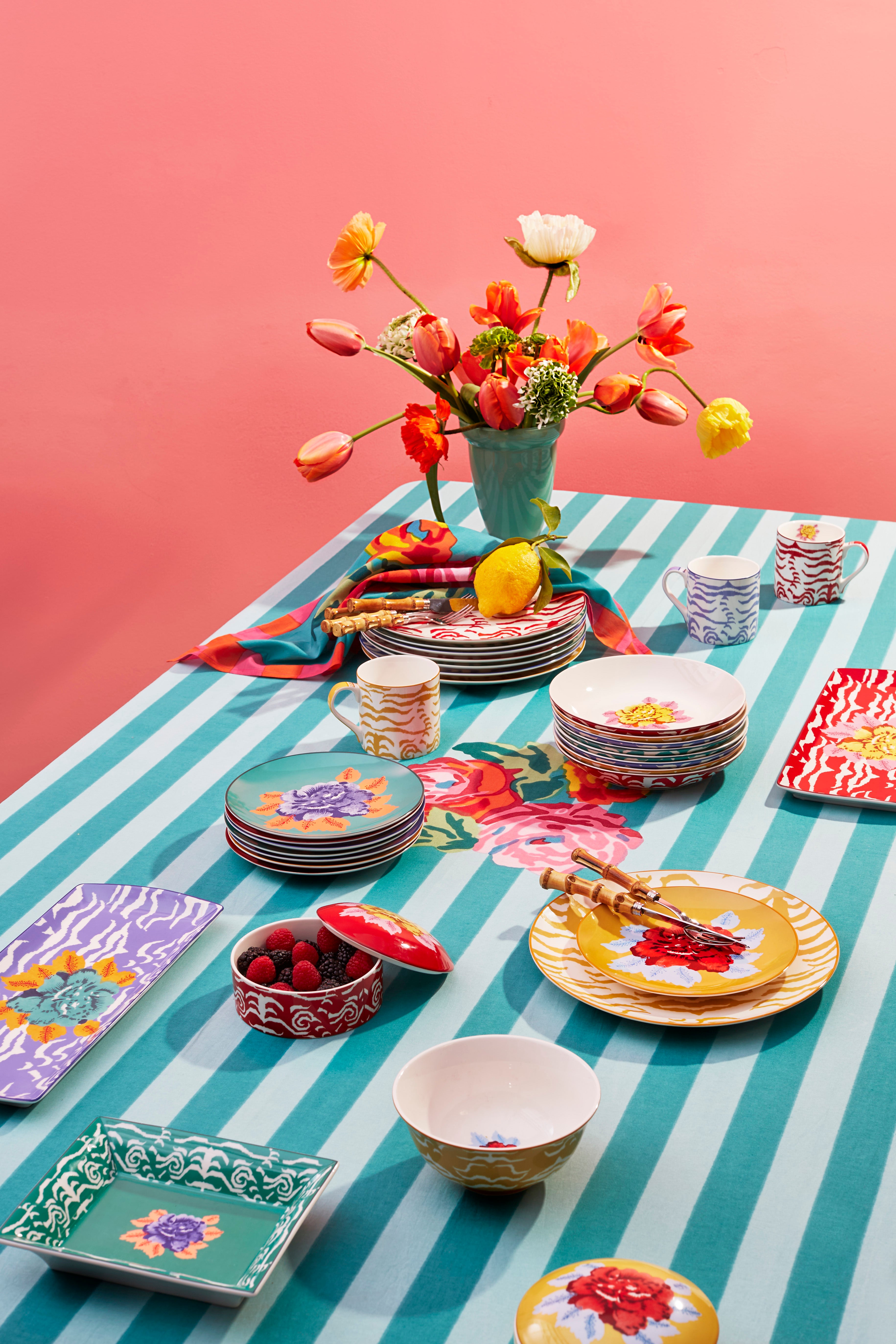 Indian Tiger Porcelain Bowl - Red