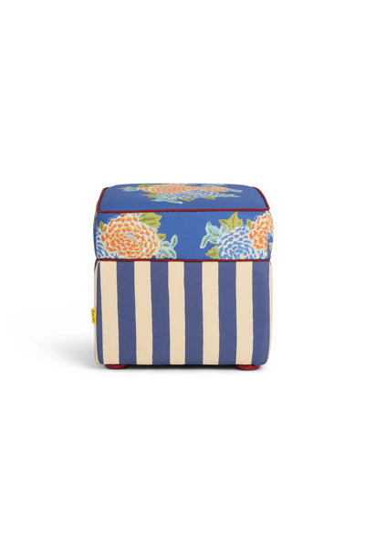Corolla Blue Stripes Square Ottoman Pouf