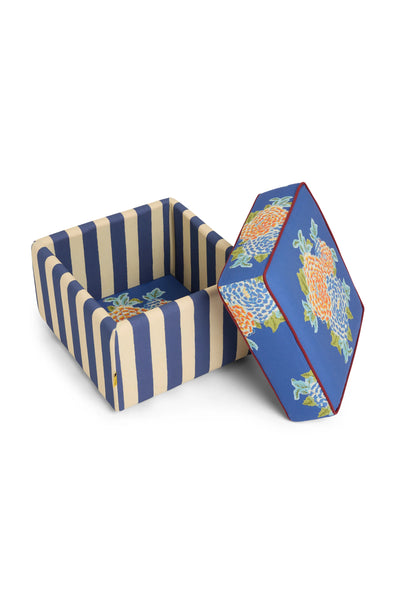 Corolla Blue Stripes Square Ottoman Pouf
