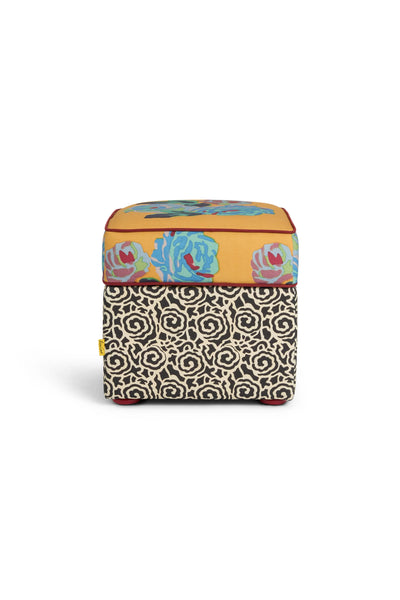 Nizam Mustard Stripes Square Ottoman Pouf