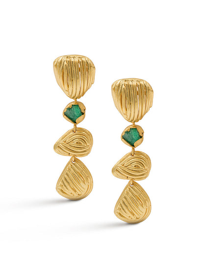 3 Shells Emerald Earrings