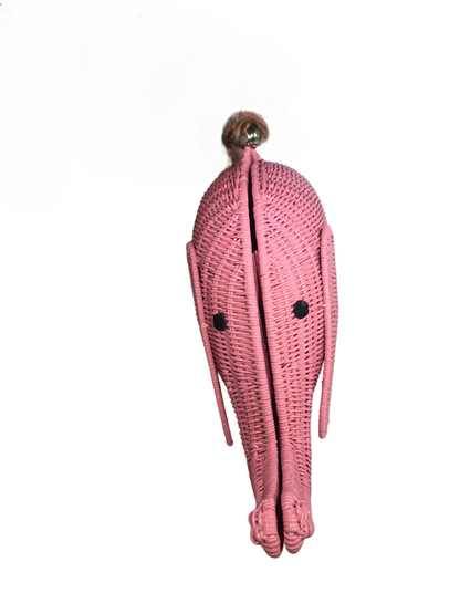 Serpui Harry Wicker Elephant Bag - Pink