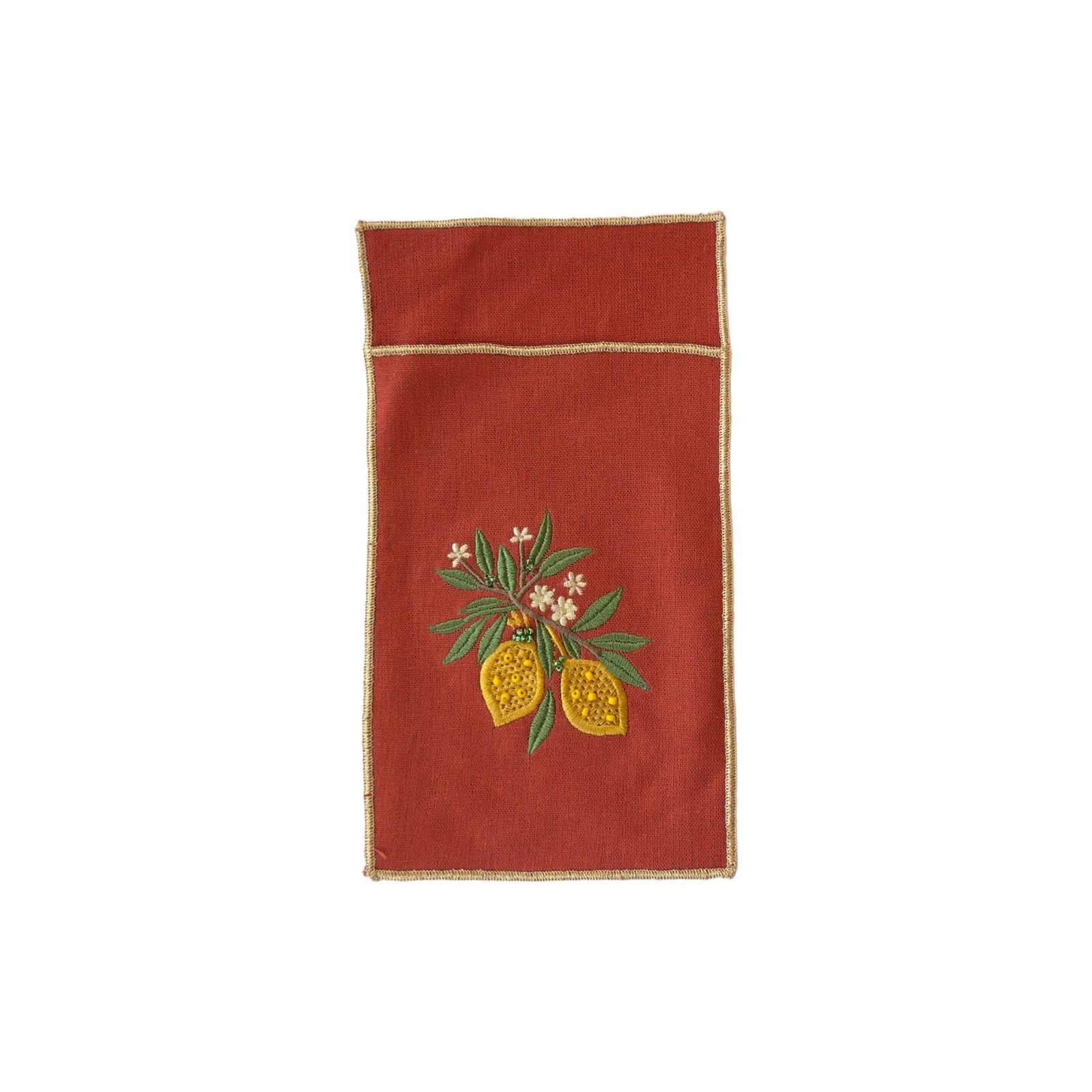 A Table Embroidered Cutlery Pouch - Lemon