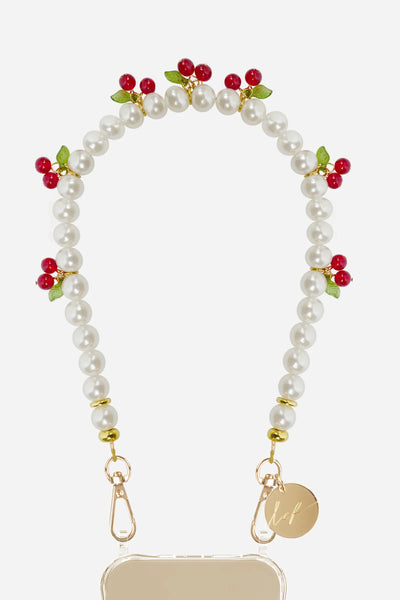 La Coque Francaise Cherry White Short Phone Strap