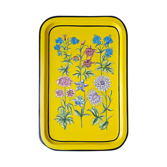 Les Ottomans Rectangular Yellow Painted Iron Tray - Flowers