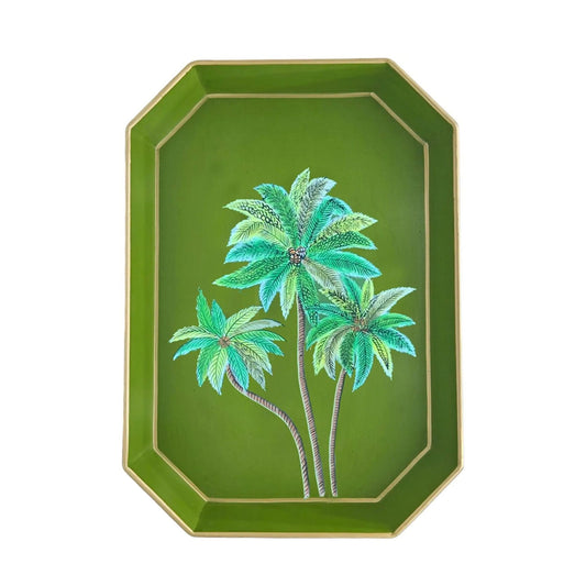 Les Ottomans Rectangular Painted Iron Tray - Palm Trees