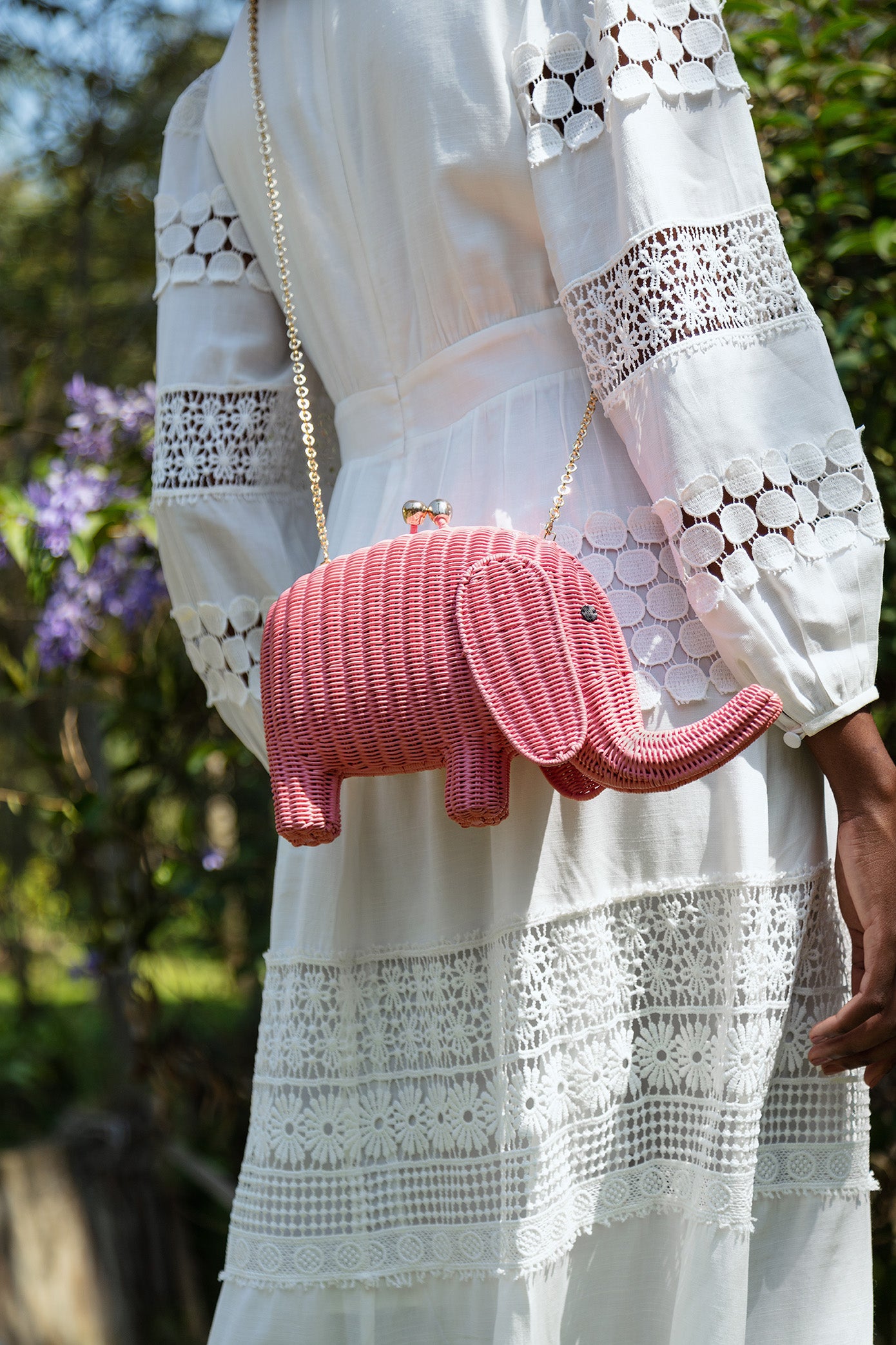 Serpui Harry Wicker Elephant Bag - Pink
