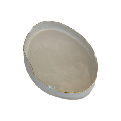Ceramic Serving Oval Platter Large - White with Gold Rim