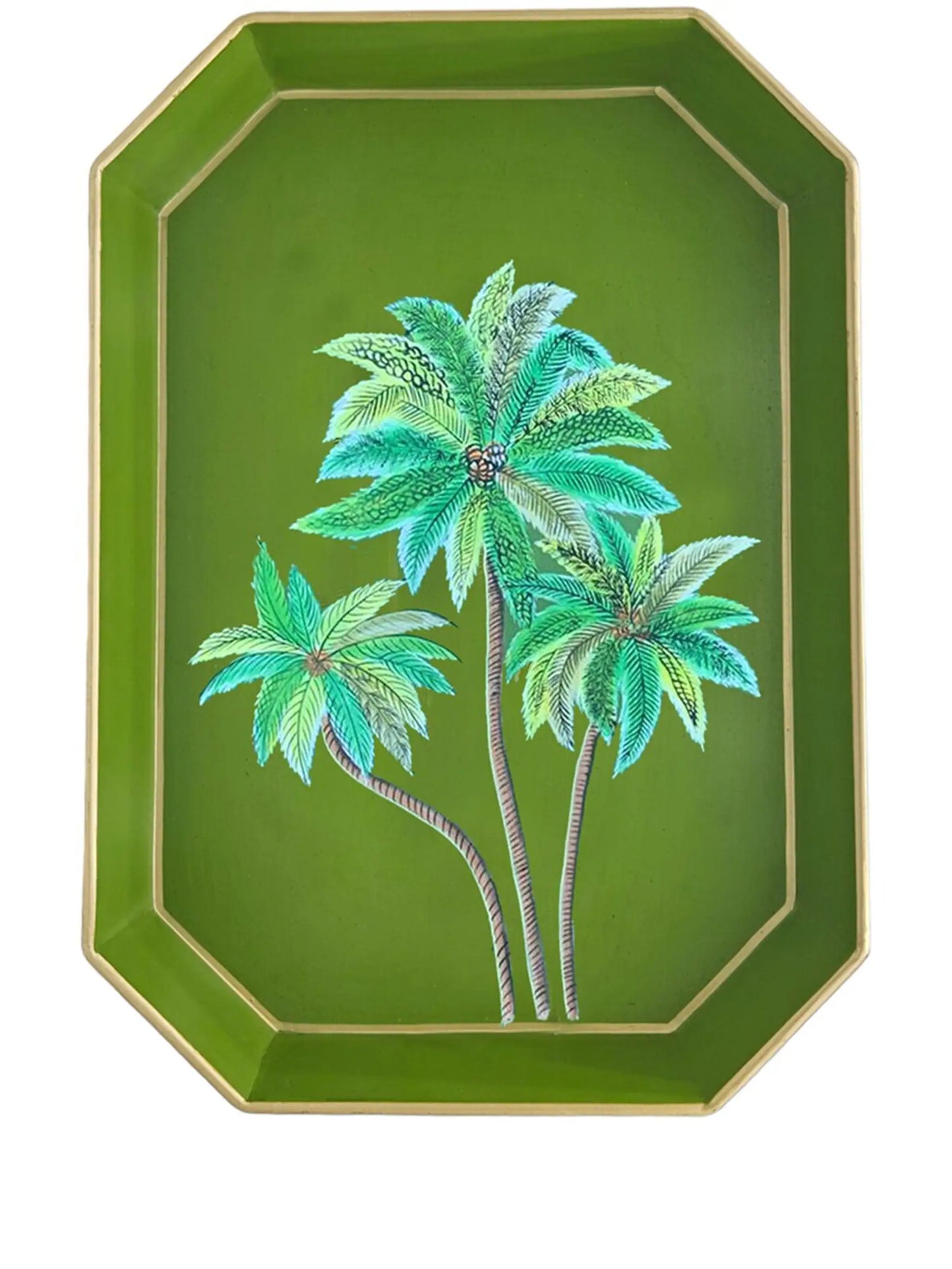 Les Ottomans Rectangular Painted Iron Tray - Palm Trees