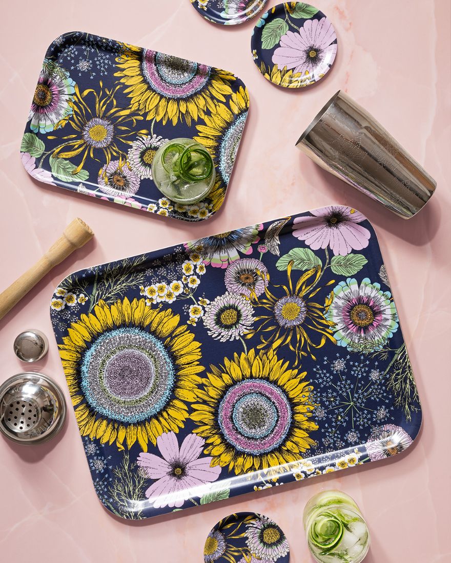 Sunflowers Navy Tray 43x33cm