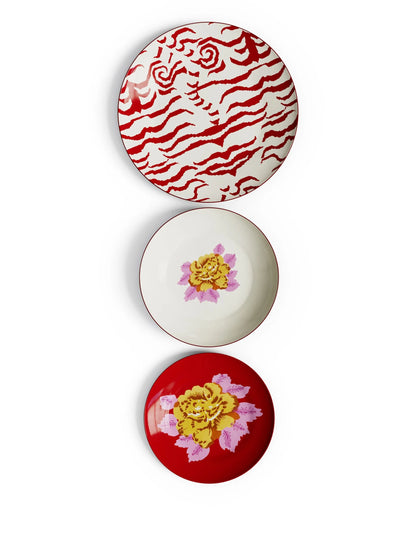 Indian Tiger Gold Porcelain Plates Set of 3 - Red