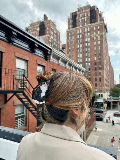 Tuxedo Cat Hand Painted Claw Hair Clip