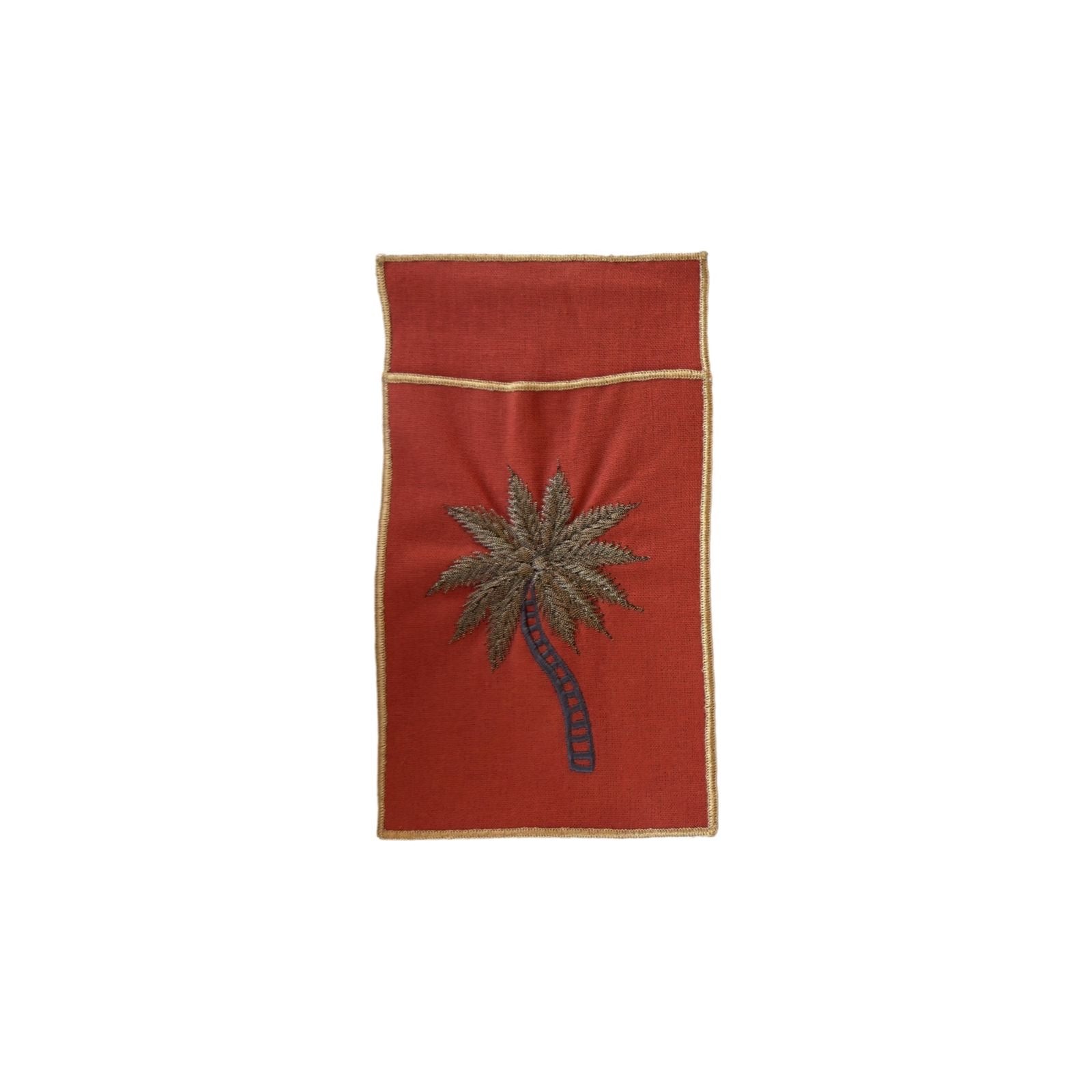 A Table Embroidered Cutlery Pouch - Palm Tree