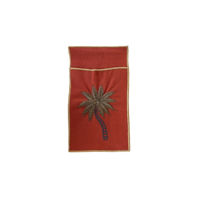 A Table Embroidered Cutlery Pouch - Palm Tree